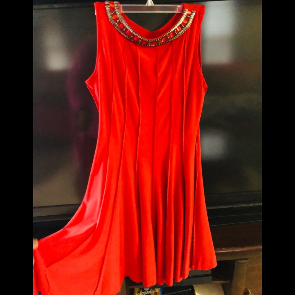 Red embellished dress